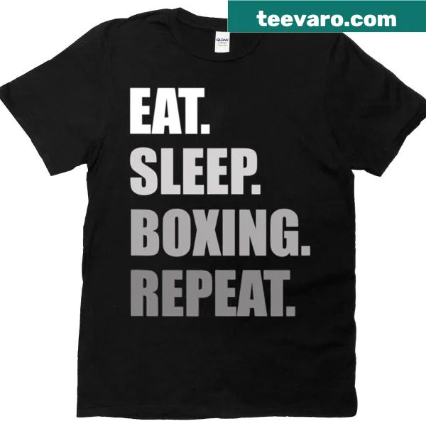 Boxing t-shirt with bold 'Eat Sleep Boxing Repeat' typography