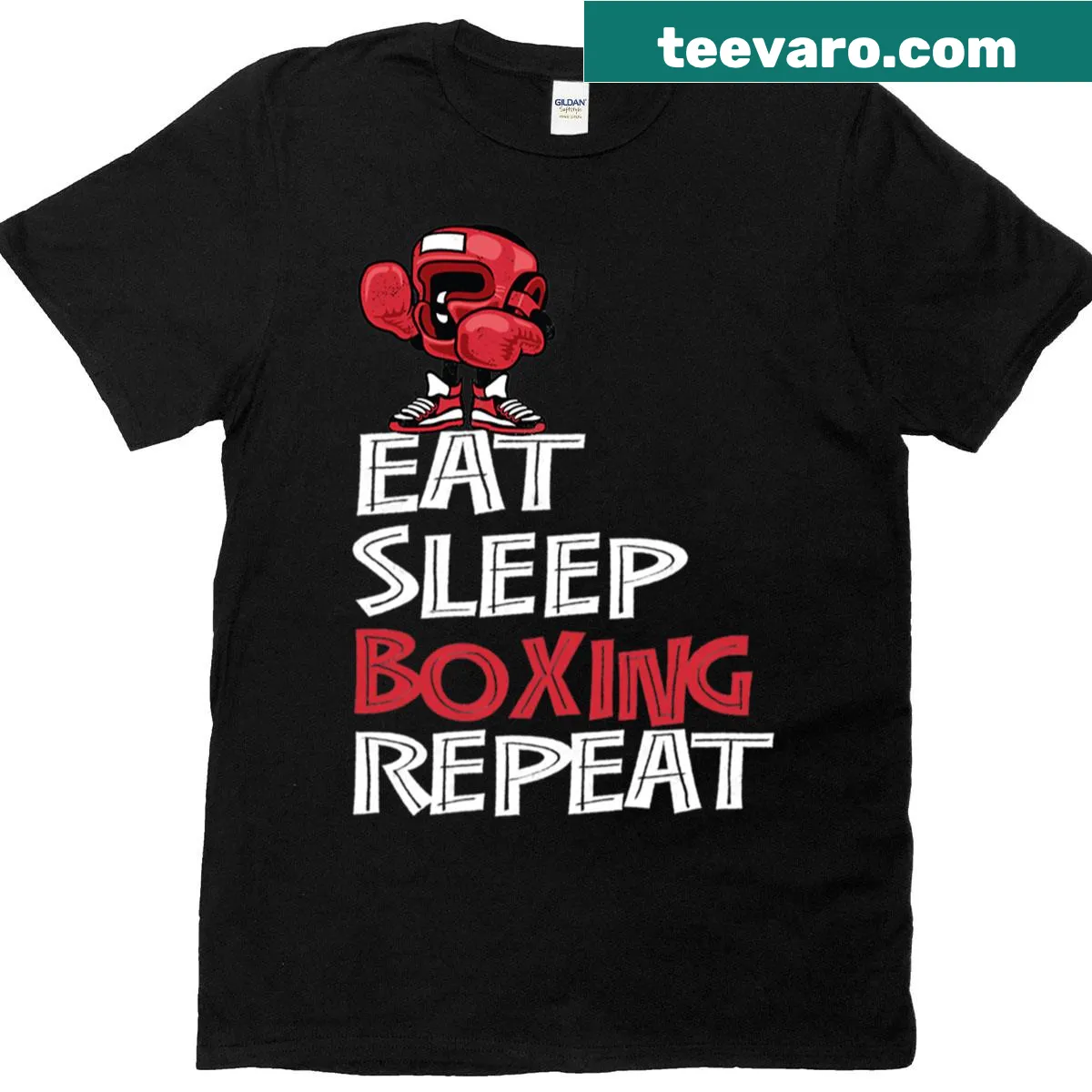 Oversized t-shirt with bold 'Eat Sleep Boxing Repeat' typography — on a men's t-shirt