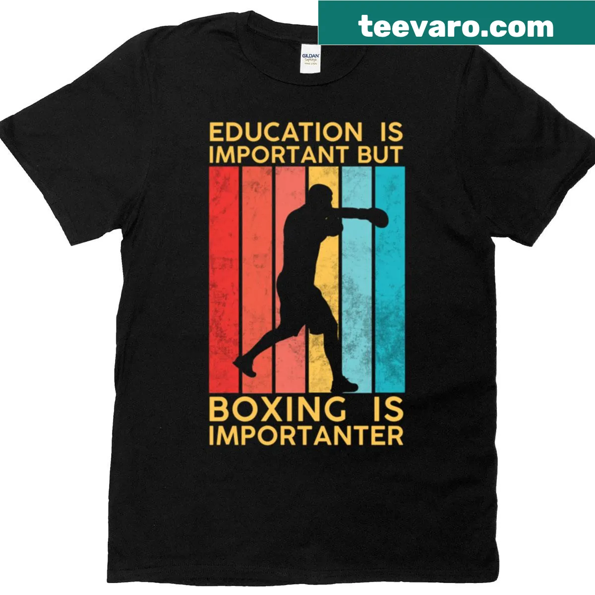 Oversized T-shirt with humorous text about boxing and education — on a men's t-shirt
