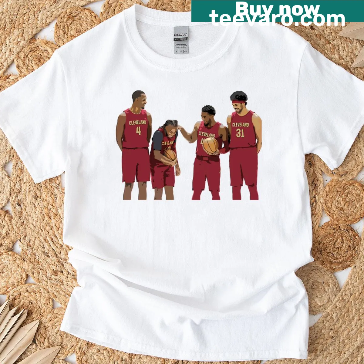 Basketball T-shirt featuring Evan Mobley, Donovan Mitchell, Darius Garland, and Jarrett Allen — on a men's t-shirt