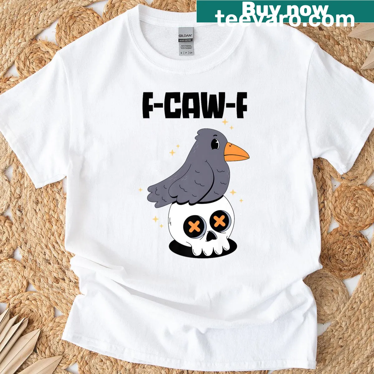 Grunge T-shirt featuring a crow skull design and pun — on a men's t-shirt