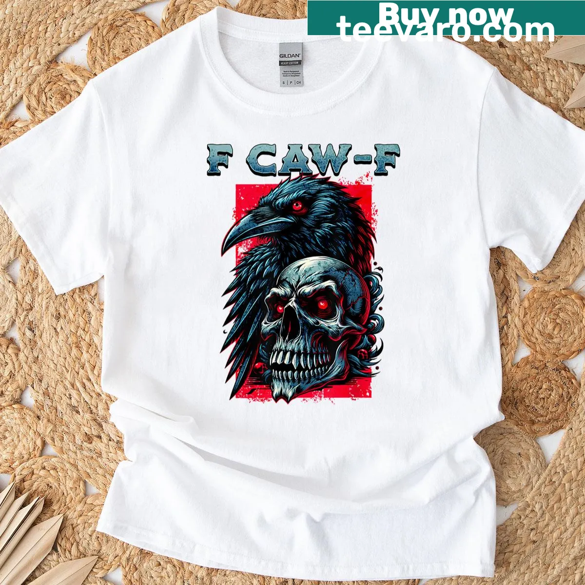 Funny t-shirt featuring the phrase 'F Caw F Crow' in playful font — on a men's t-shirt