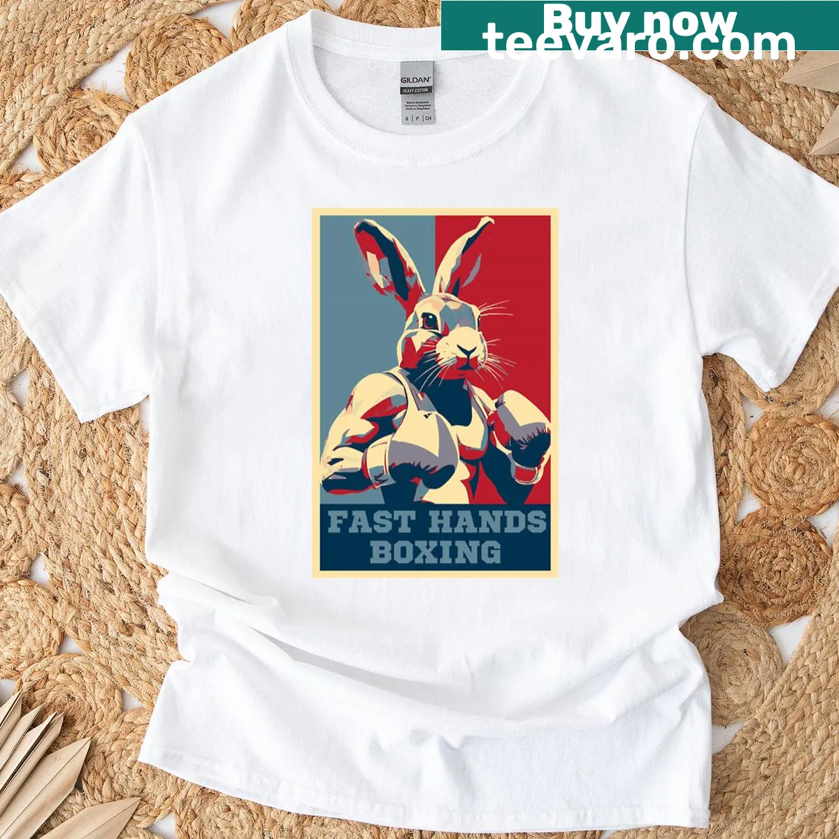 Illustrative T-shirt featuring a rabbit symbolizing boxing speed — on a men's t-shirt