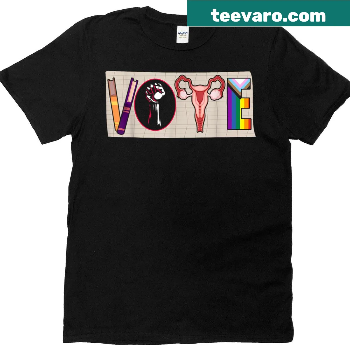 Feminist pro-choice LGBTQ+ solidarity t-shirt with rainbow design — on a men's t-shirt