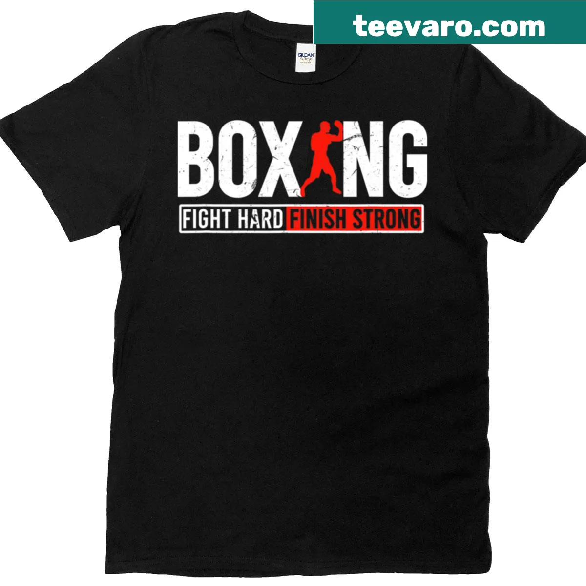 Motivational boxing quote graphic t-shirt with bold typography — on a men's t-shirt