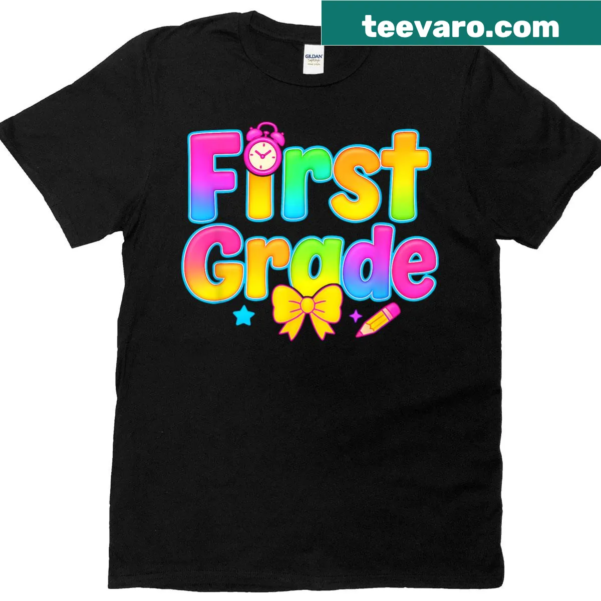 Cute t-shirt for first graders with preppy style graphics. — on a men's t-shirt