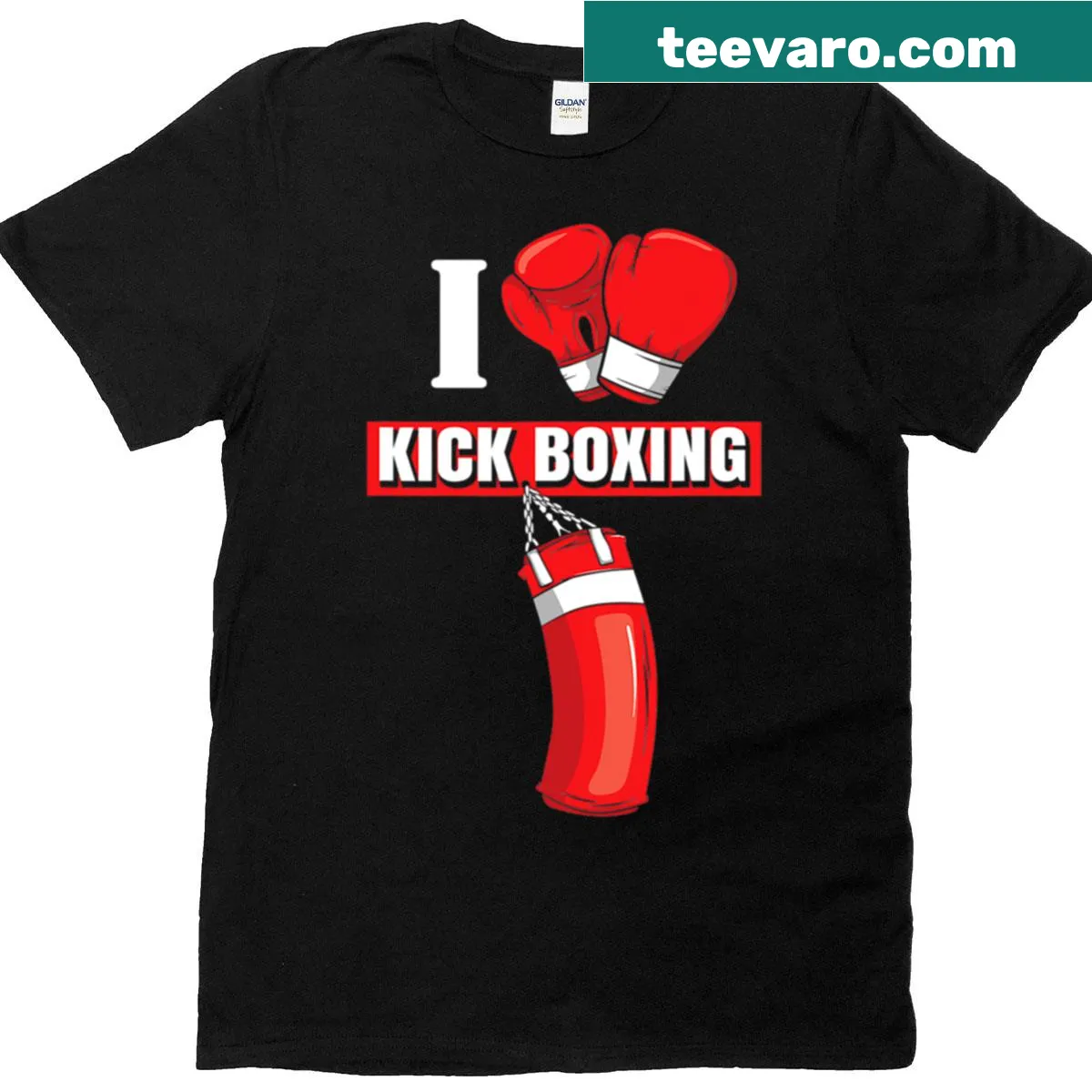 Bold fitness-themed graphic on a kickboxing t-shirt — on a men's t-shirt