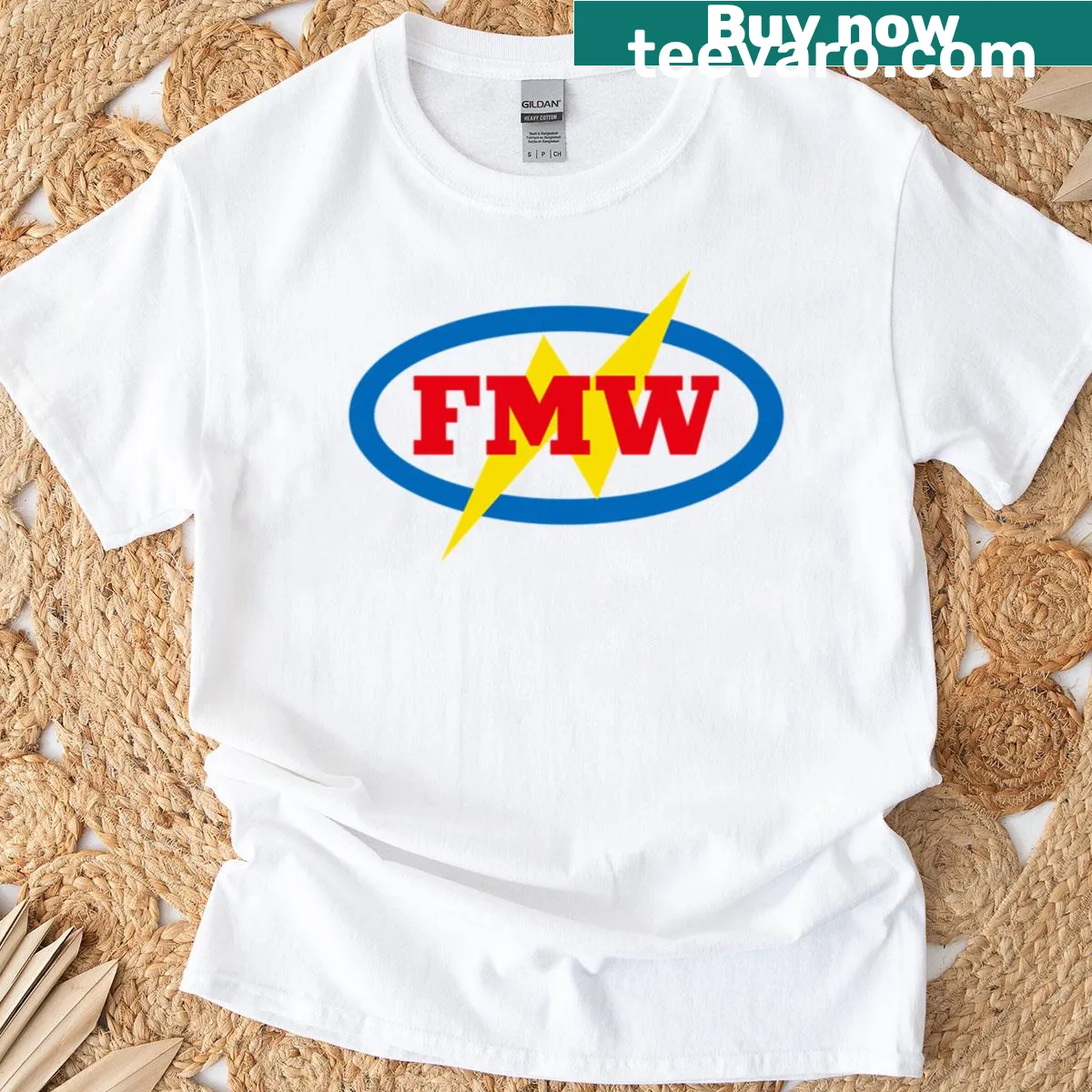 Stylish T-shirt featuring the FMW logo in a modern font. — on a men's t-shirt
