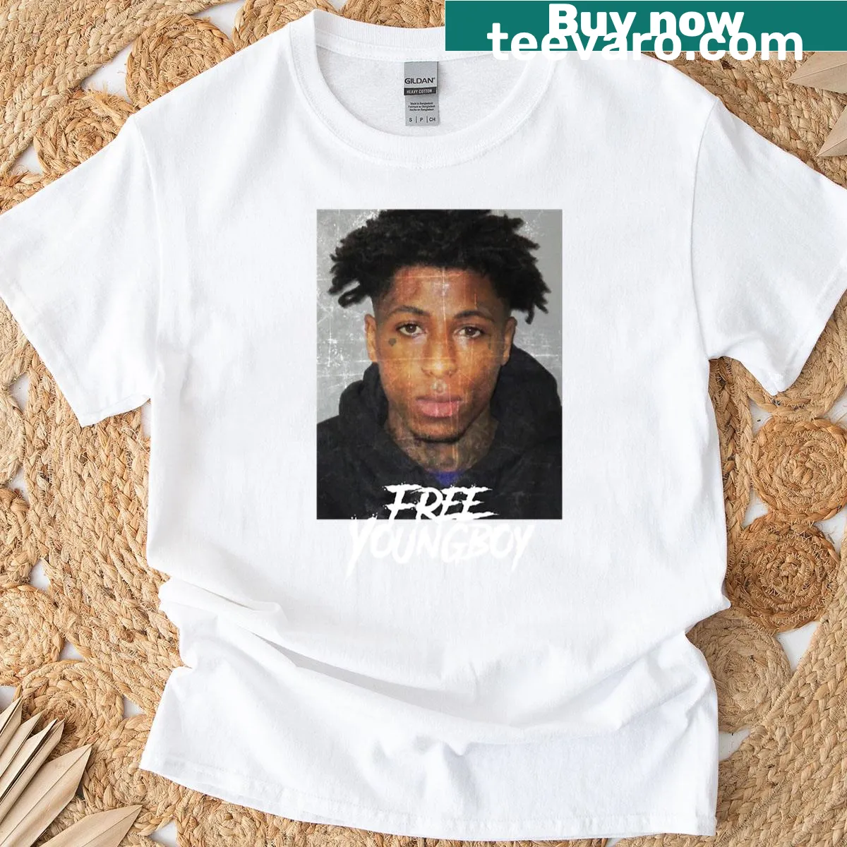 Oversized tee with 'Free Youngboy' graphic in bold lettering — on a men's t-shirt