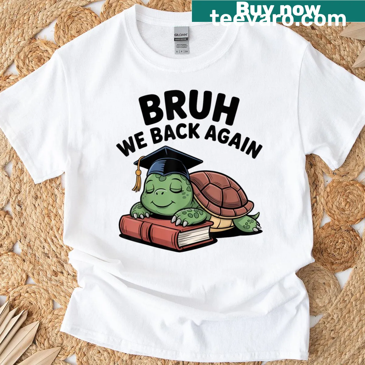 Back to school t-shirt with humorous turtle graphic — on a men's t-shirt