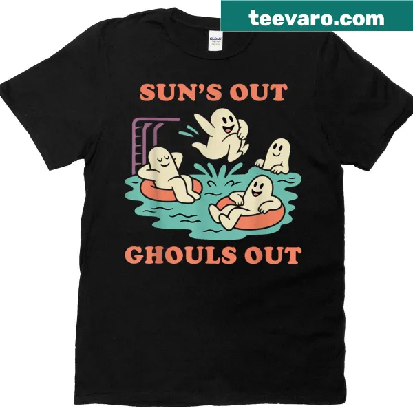 Cartoon ghosts swimming in pool gear for Summerween