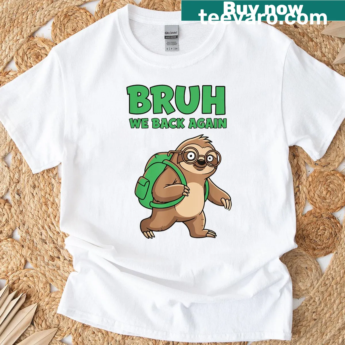 Humorous t-shirt featuring a sloth and funny back-to-school text — on a men's t-shirt