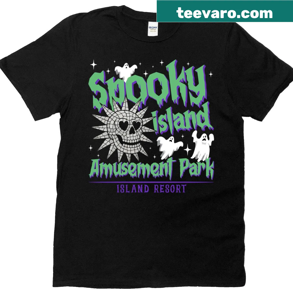 Retro Halloween T-shirt with skull and amusement park theme — on a men's t-shirt