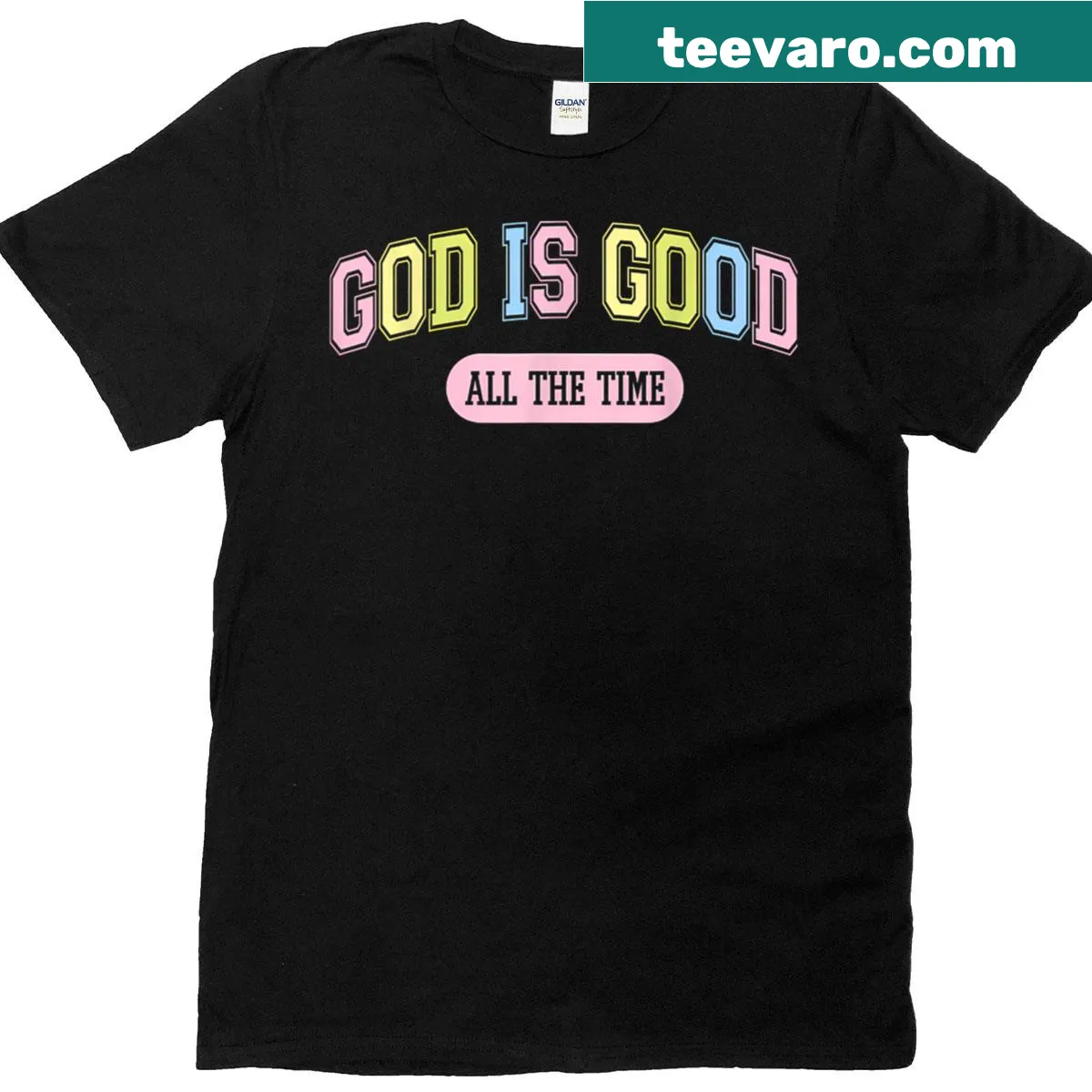 Inspirational T-shirt featuring 'God Is Good All The Time' text. — on a men's t-shirt