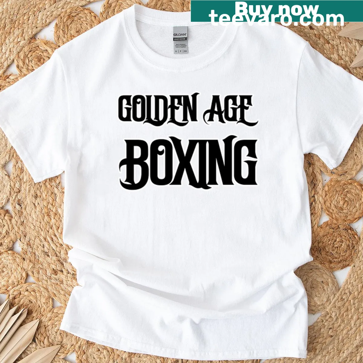 Illustrative t-shirt celebrating the Golden Age of Boxing for fans and gym lovers — on a men's t-shirt