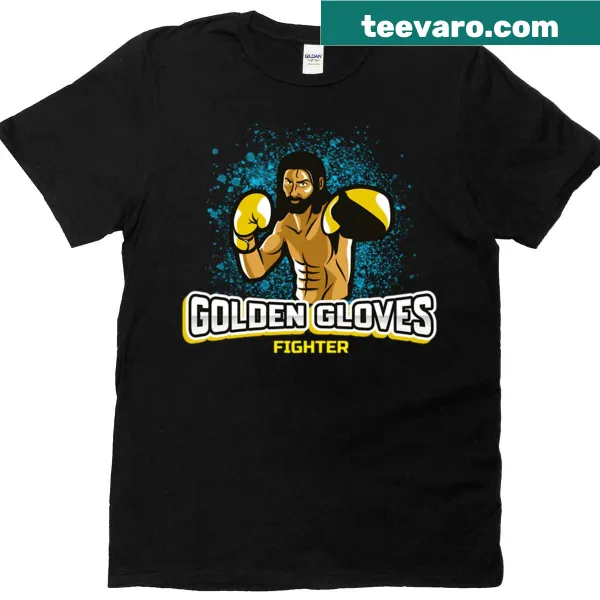 Golden Gloves Fighter T-shirt with boxing gloves graphic and motivational text