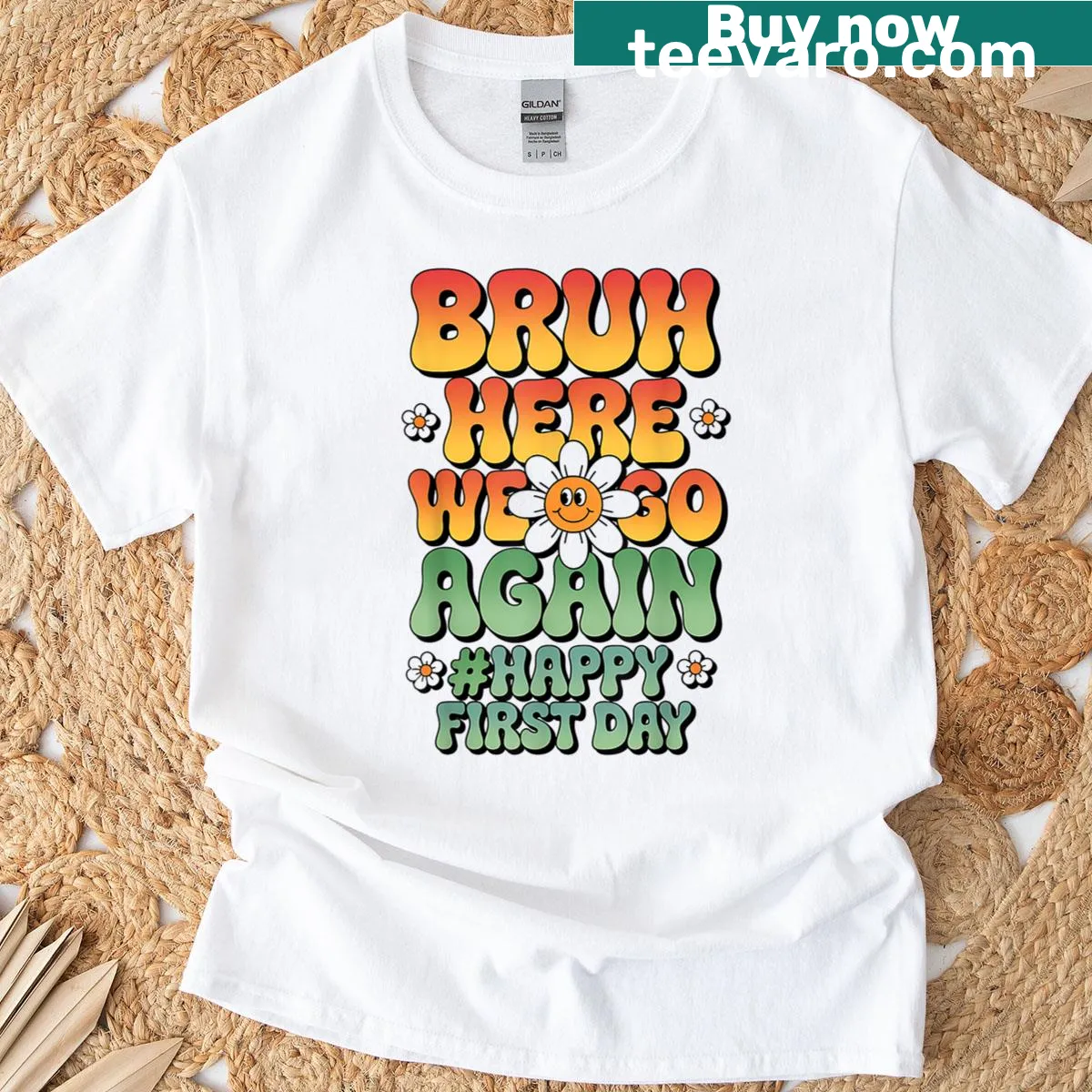 Cartoon smiley face graphic tee for kids returning to school — on a men's t-shirt
