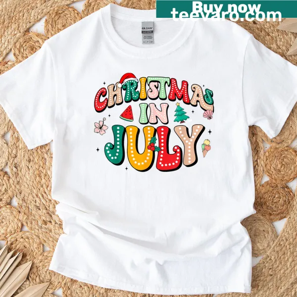 Illustrative graphic tee combining Christmas and summer themes
