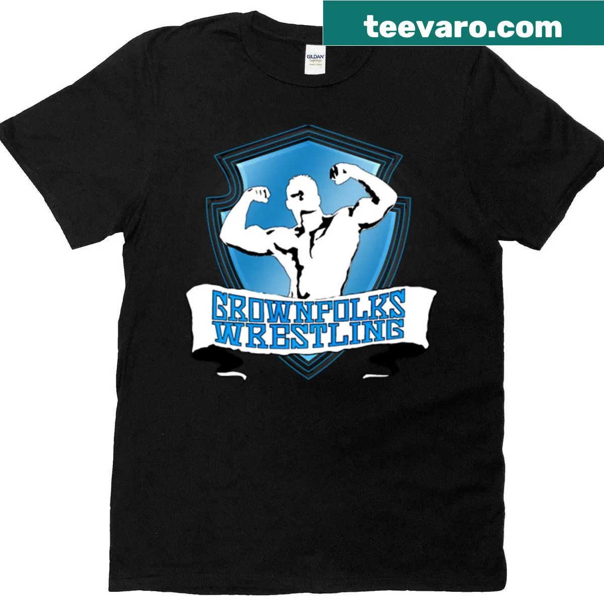 Vintage-style t-shirt with 'Grownfolks Wrestling' text — on a men's t-shirt
