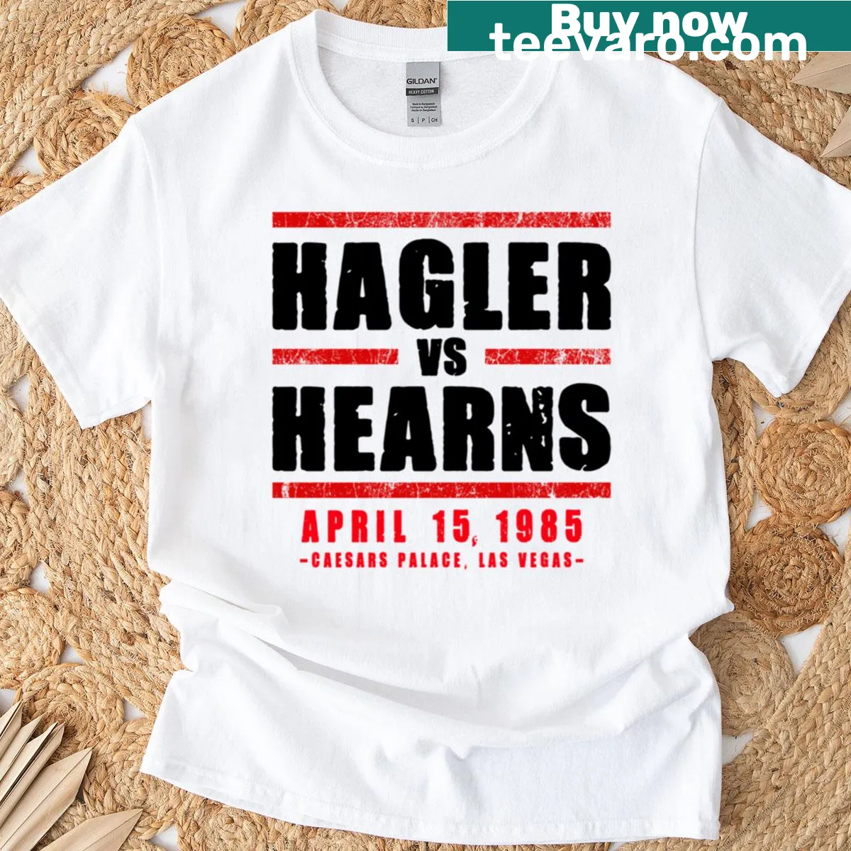 Vintage boxing T-shirt commemorating Hagler vs. Hearns fight — on a men's t-shirt