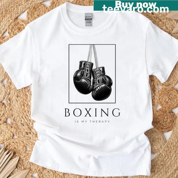 Illustrative T-shirt featuring hanging boxing gloves design
