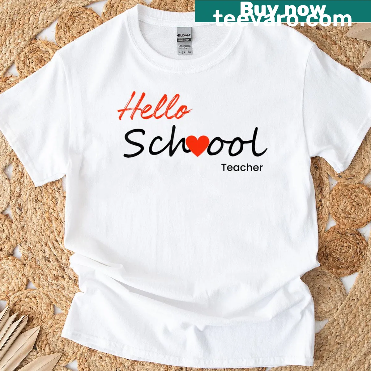 Welcoming T-shirt with 'Hello School' message for teachers — on a men's t-shirt