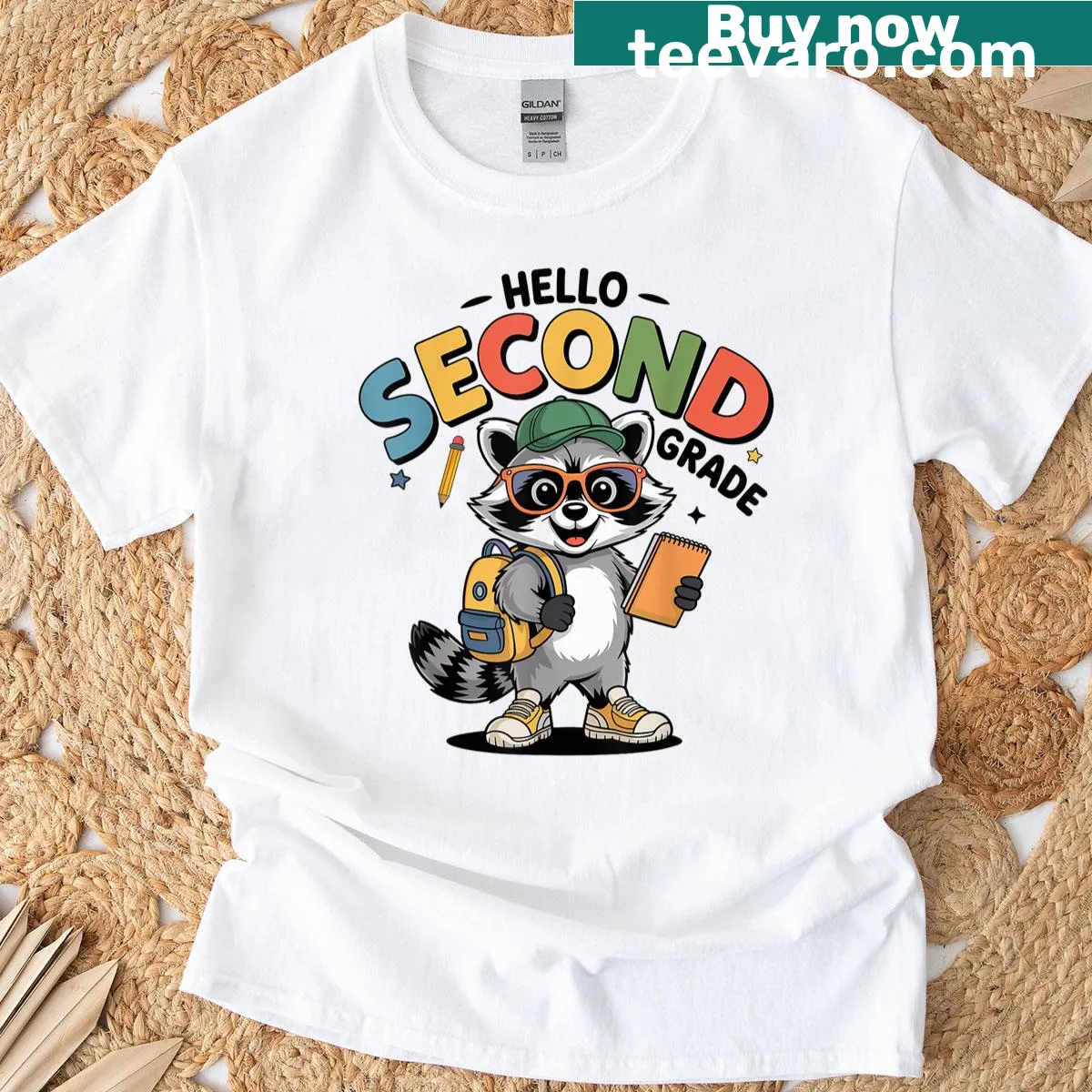Playful raccoon graphic t-shirt for second graders going back to school. — on a men's t-shirt