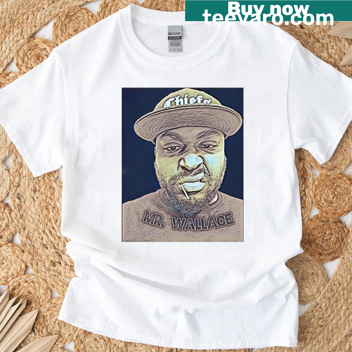 Official Mr. Wallace merchandise t-shirt featuring his likeness — on a men's t-shirt