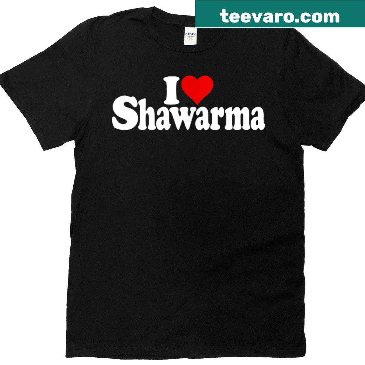 Heart graphic T-shirt celebrating a love for shawarma — on a men's t-shirt