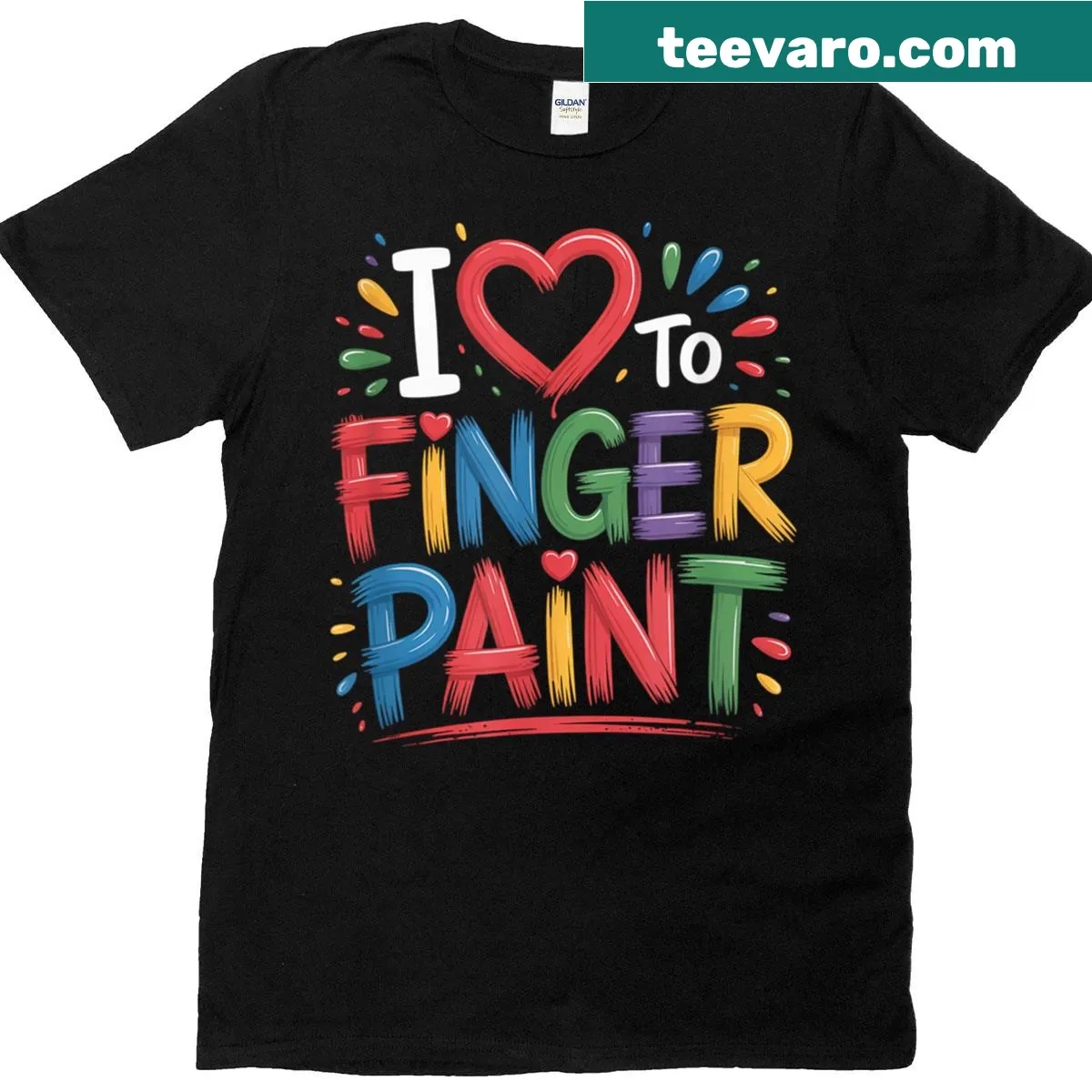 Playful I Love To Finger Paint T-shirt with heart graphic — on a men's t-shirt