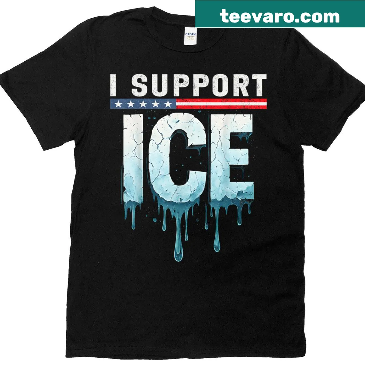Vintage T-shirt featuring American flag and support for immigration officers — on a men's t-shirt