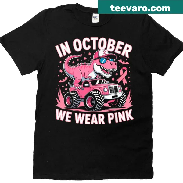 Breast cancer awareness dinosaur T-shirt with pink ribbon