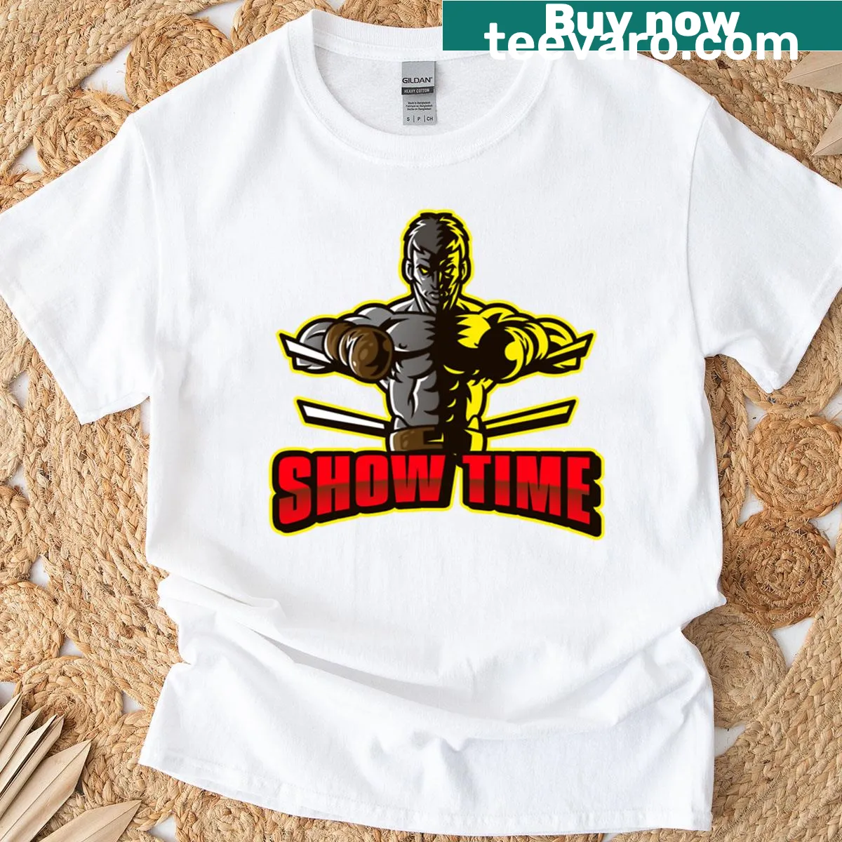 T-shirt with the phrase 'It's Show Time' in bold letters — on a men's t-shirt