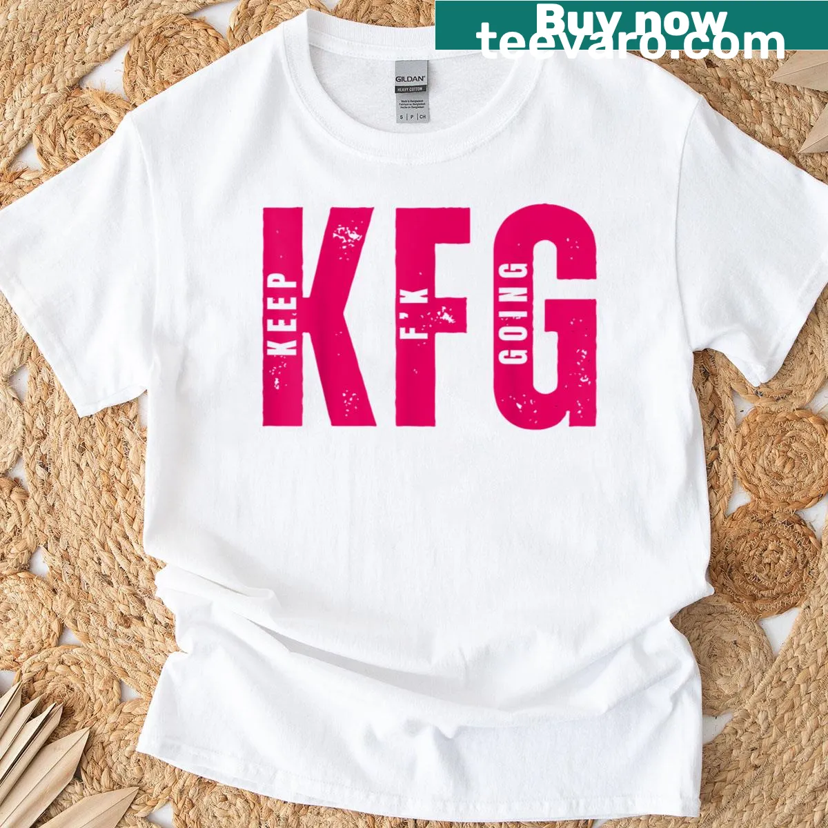 Military-style T-shirt with 'Keep Fn Going' slogan — on a men's t-shirt