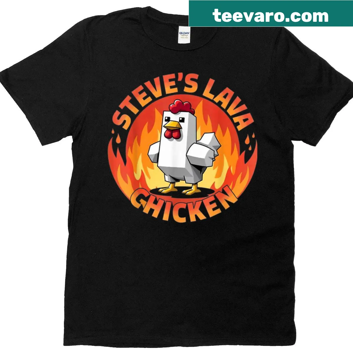 Meme-inspired T-shirt with a quirky lava chicken design. — on a men's t-shirt