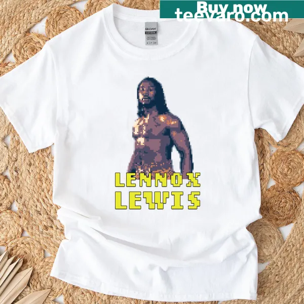 T-shirt featuring pixel art of boxing legend Lennox Lewis