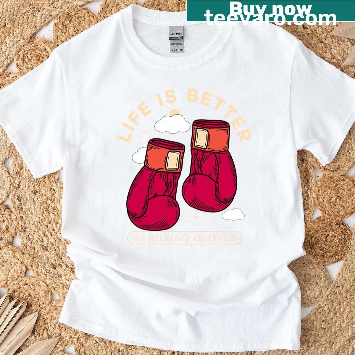 Inspirational t-shirt with the text 'Life Is Better In Boxing Gloves' — on a men's t-shirt