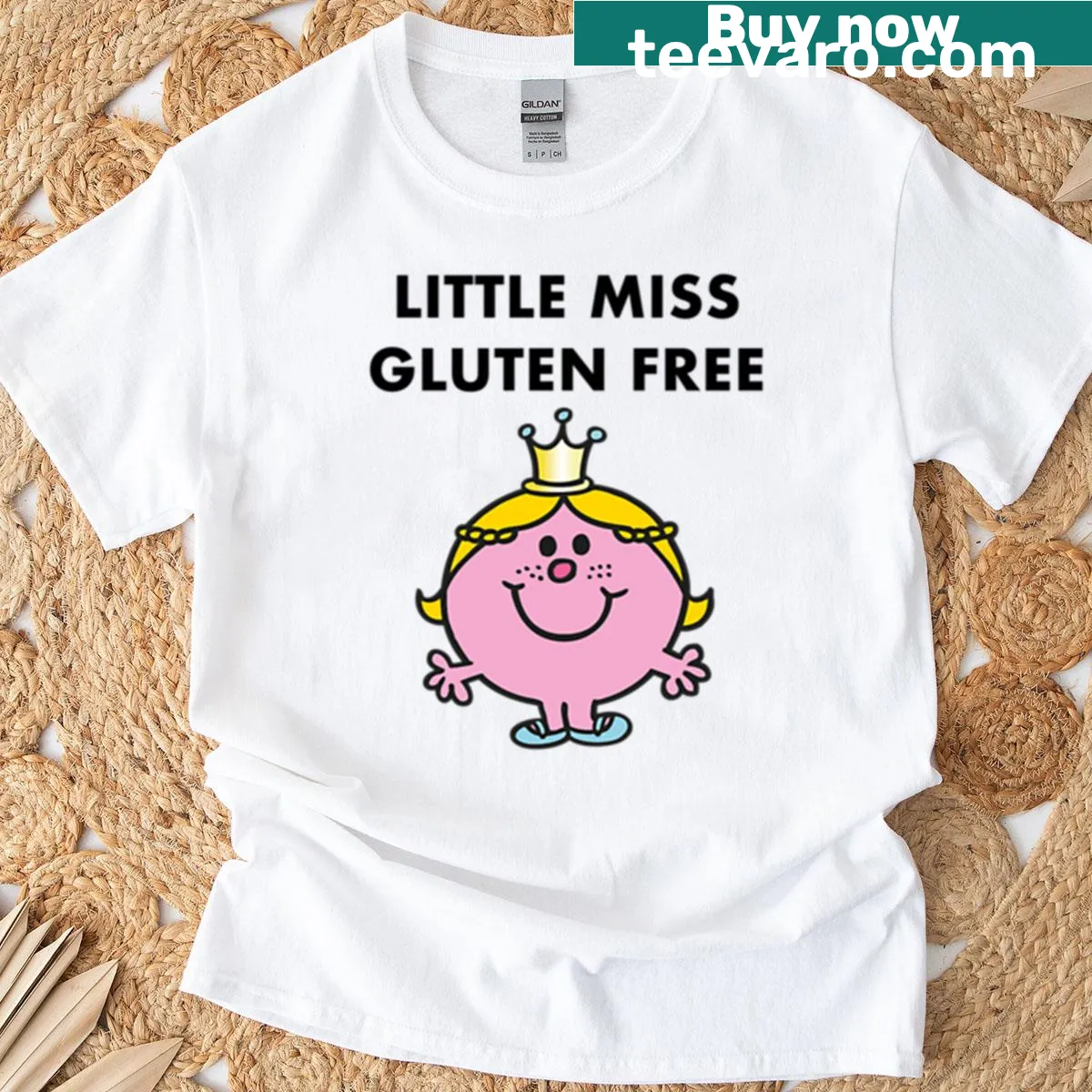 Little Miss Gluten Free humorous typography graphic T-shirt — on a men's t-shirt