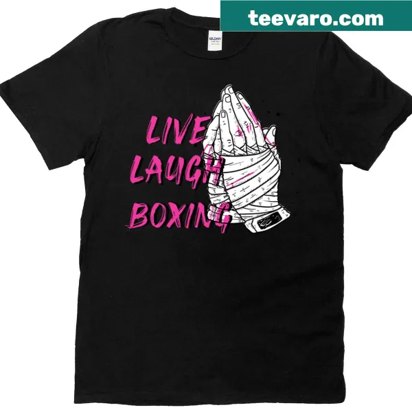 Playful boxing t-shirt with the phrase 'Live Laugh Boxing' in bold text