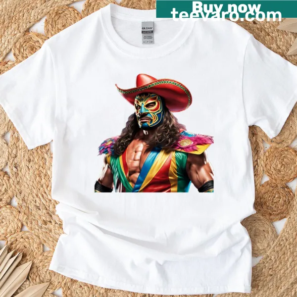 Luchador cowboy illustration graphic on oversized T-shirt