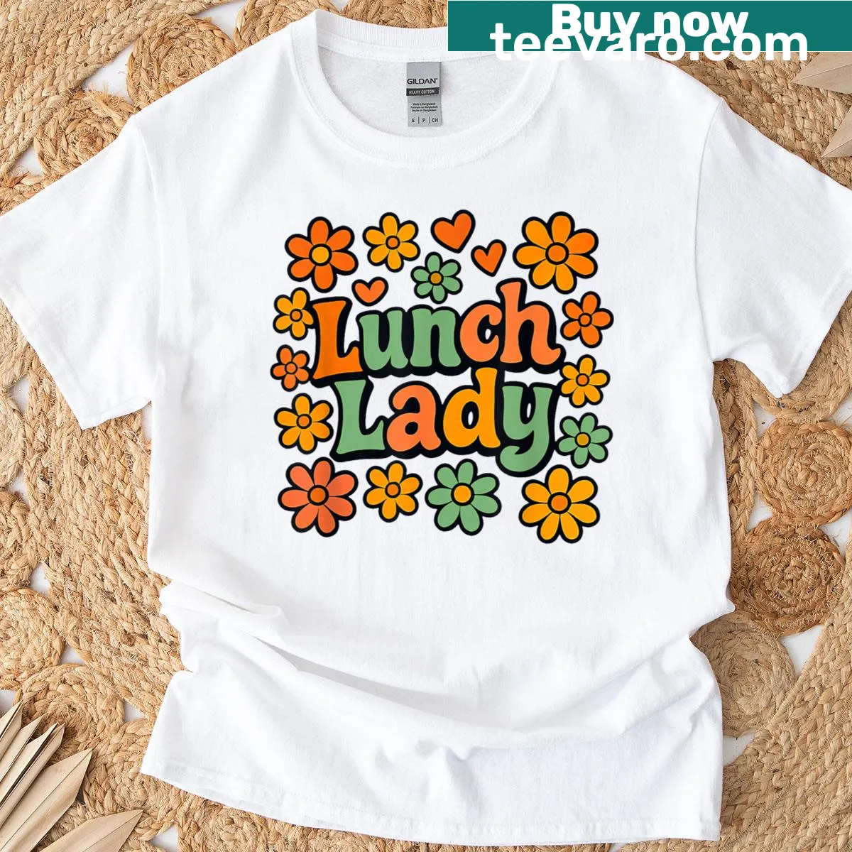 Whimsical floral illustration with 'Lunch Lady' text for teachers — on a men's t-shirt