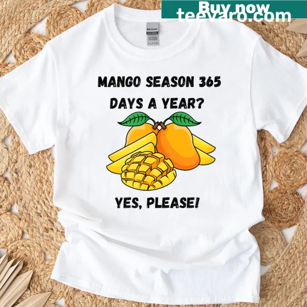 Cheerful mango-themed graphic on casual t-shirt