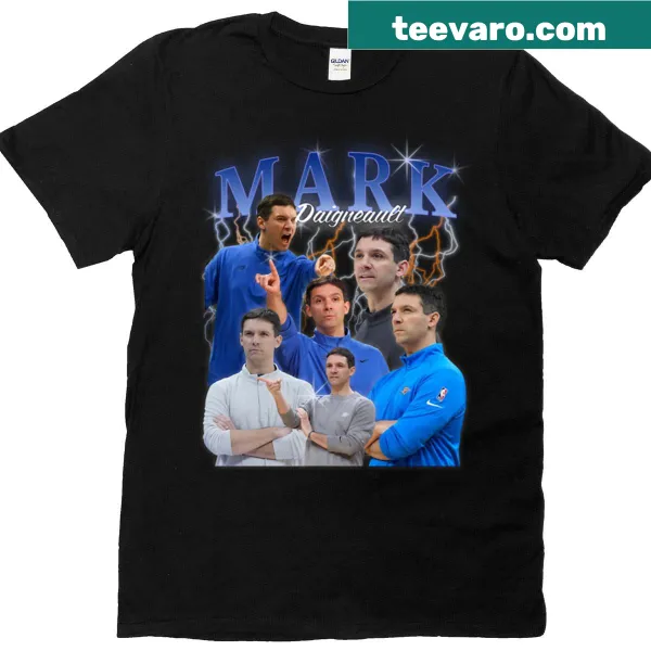 Typographic design featuring Mark Daigneault's name on a t-shirt