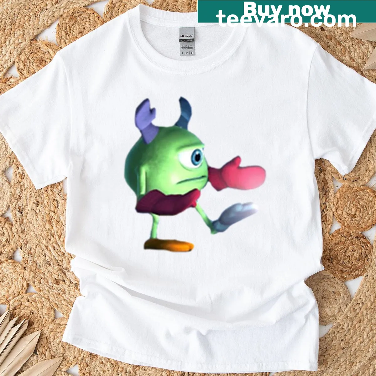 Playful graphic of Mike Wazowski on casual t-shirt — on a men's t-shirt