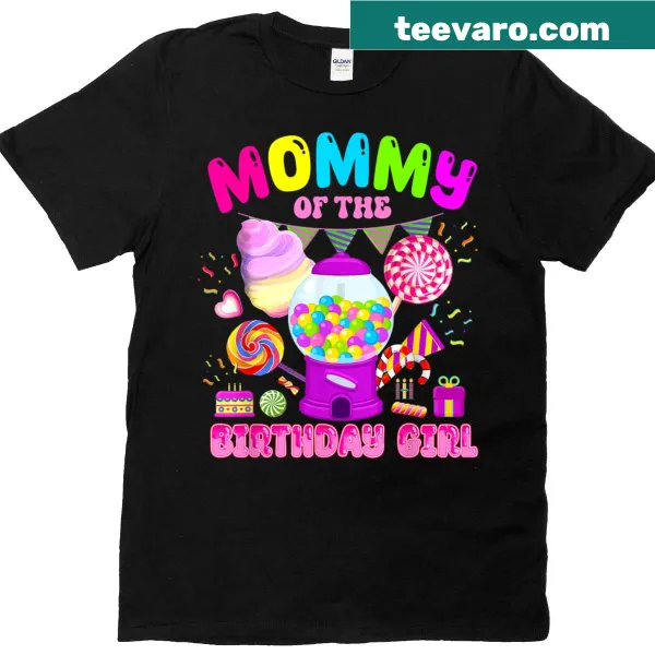 Playful birthday theme t-shirt with candy graphics and text for moms