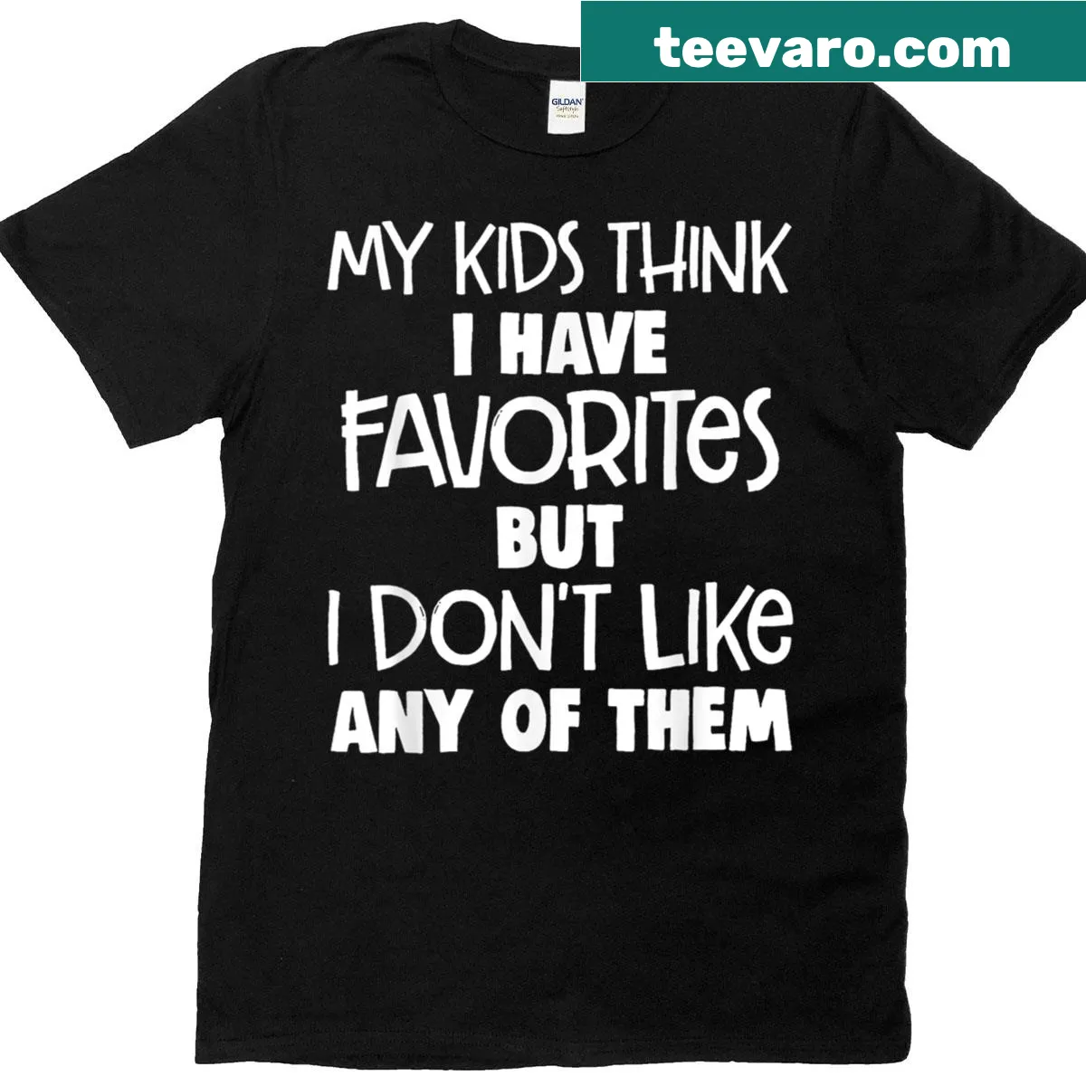 Funny dad t-shirt with text about favorites and kids — on a men's t-shirt