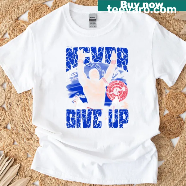 T-shirt featuring the inspirational phrase 'Never Give Up' in bold lettering