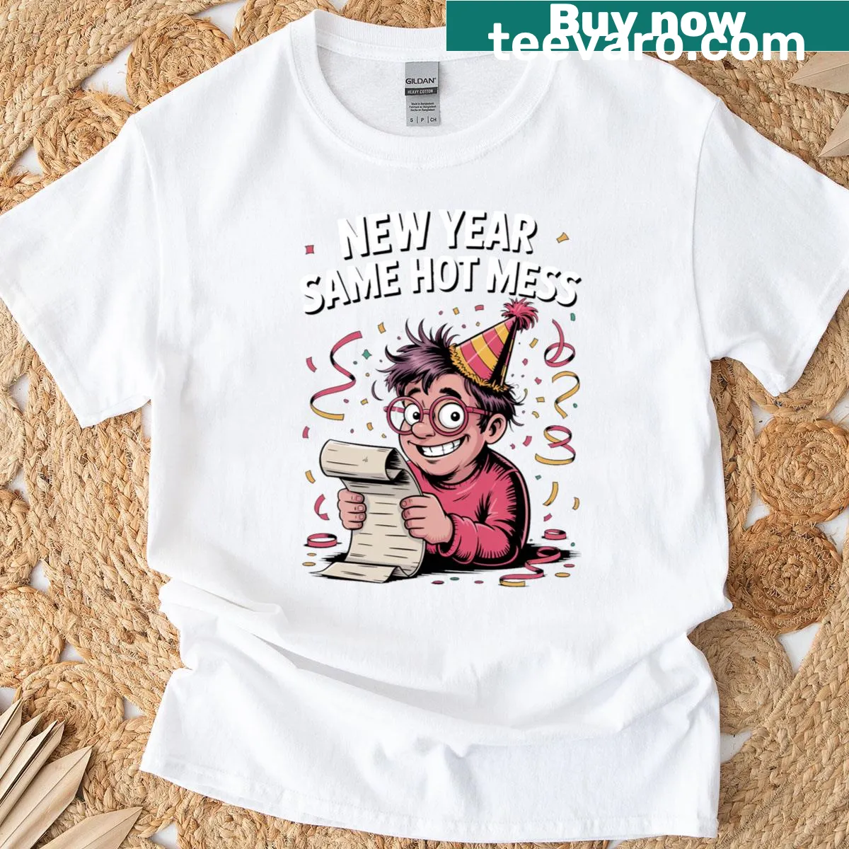New Year humor t-shirt with funny resolution text — on a men's t-shirt