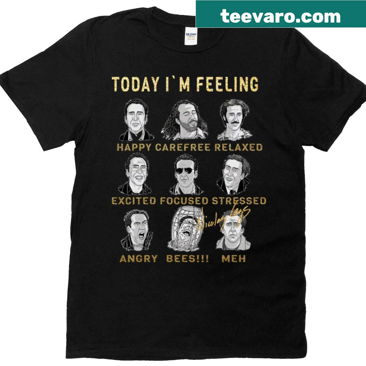 T-shirt featuring playful design of Nicholas Cage's name — on a men's t-shirt