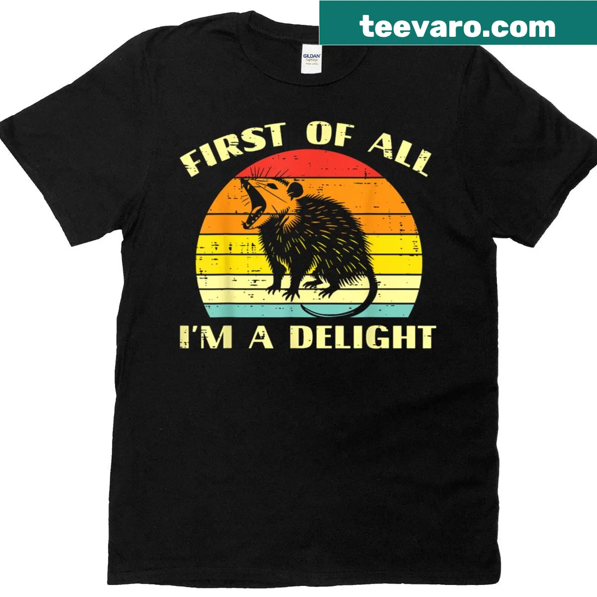 Cute cartoon opossum t-shirt with humorous text — on a men's t-shirt